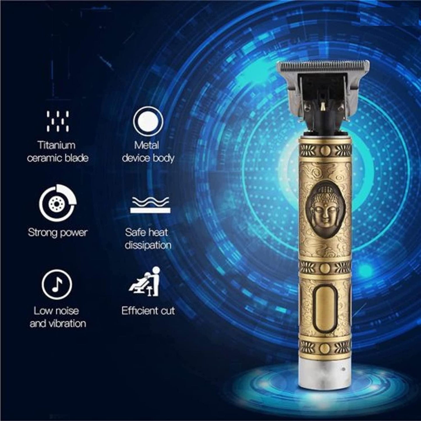 Hair Trimmer For Men Buddha Style Trimmer,Adjustable Blade Clipper, Hair,Retro Oil Head Close Cut Precise hair Trimming Machine (Golden)
