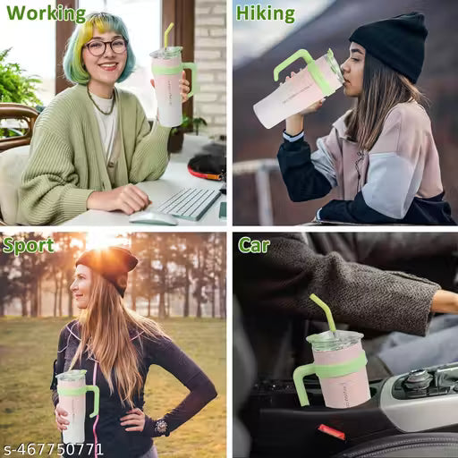 Tumbler with Handle Straw & Lid | Insulated Reusable Stainless Steel Water Bottle | Leak Proof Mug for Office, Gym, Travelling