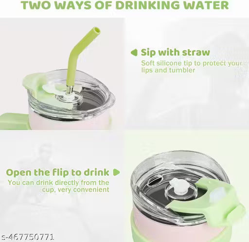 Tumbler with Handle Straw & Lid | Insulated Reusable Stainless Steel Water Bottle | Leak Proof Mug for Office, Gym, Travelling